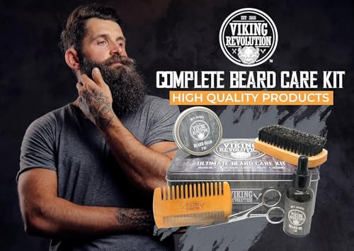 Viking Revolution - Ultimate Beard Kit - Beard Grooming Kit with Beard Brush, Beard Comb, Beard Balm, Beard Oil, Beard & Moustache Scissors - Gifts for Men (Pack of 2) - size: 5 Piece Set (Pack of 2)