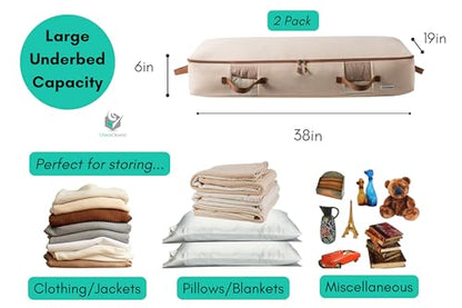 Chaos Cleared Canvas Storage Bags Designer Organizer for Underbed 2 Pack – Seasonal Storage for Sweaters, Blankets, Linens & Garments – Foldable Design with Zip & Window, Moth-Proof Space Saver - size: Underbed Bag 2 Pack
