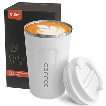 Insulated Travel Coffee Mug, Stainless Steel Coffee Cup with Leakproof Lid - color: 2nd-White, size: 17 Ounces