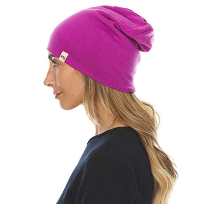 100% Merino Wool Cuff Beanie - Mens & Womens Warm Winter Hat - Watch Cap - Toque - Novelty Beanie - One Size Fits Most - color: Radiant Violet
