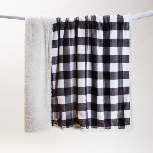 Carstens, Inc. Ultra Premium Super Soft Plush Sherpa Fleece Oversized Throw Blanket 54" x 68", Black & White Buffalo Plaid - color: Black & White Buffalo Plaid