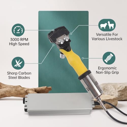 Marhynchus Electric Sheep Shears, 3000RPM High Speed Carbon Steel Electric Wool Clipper for Sheep Goats Alpacas Llamas, with Anti Slip Handle (US Plug 110V)