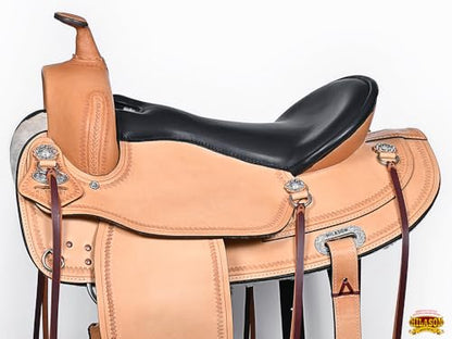 HILASON Draft Horse Saddle Tan 9-Inch Gullet Western Trail - size: 17 In