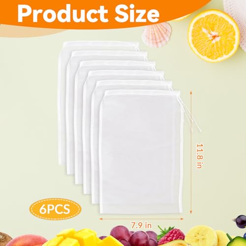 6 Pack Nut Bag Strainer 12 x 8 Inch Fine Mesh Cheese Cloth