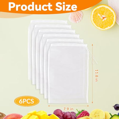 6 Pack Nut Bag Strainer 12 x 8 Inch Fine Mesh Cheese Cloth