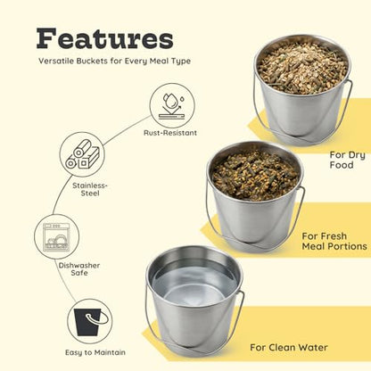 16 Quart Heavy Duty Stainless Steel Round Bucket with Arc-Shaped Handle, Metal Feed & Water Pail for Dogs, Horses, Livestock, Farm, Barn, Stable & Kennel - size: 16 Quart