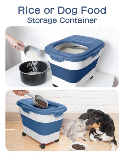20-30 Lbs Rice Storage Container,Collapsible Food Storage Container - color: Dark Blue/20-30LBS