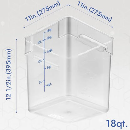 CURTA 8-Pack 18 Qt NSF Clear Polycarbonate Food Storage Containers with Blue Lids - Square, Commercial-Grade, Freezer & Dishwasher Safe, Stackable - color: 18.0 Qt 8-Pack(Blue Lids)