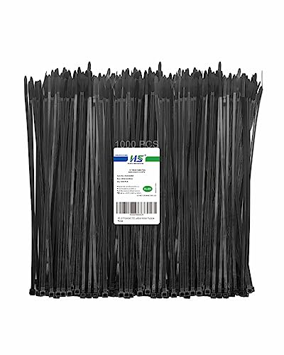 HS 12 Inch Black Zip Ties 1000 Bulk Pack,Nylon Cable Ties 50 LB Strong Wire Tie Wraps Black UV Outdoor Purpose - color: Black, size: 1000pcs 12”