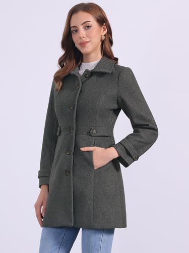 Allegra K Women's Winter Classic Overcoat with Pockets Single Breasted Coat - color: Dark Grey, size: Small
