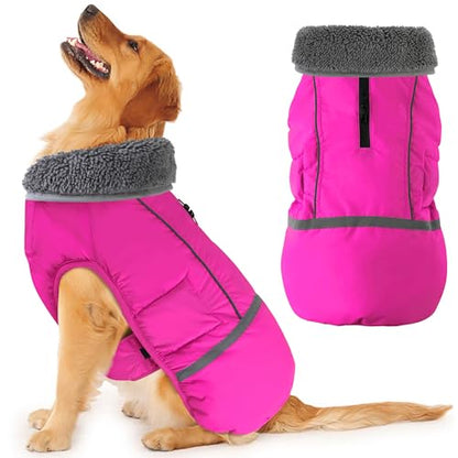 Dogcheer Warm Dog Coat, Christmas Dog Jacket Waterproof Puppy Winter Coat with Buckles, Reflective Adjustable Pet Snow Jacket Turtleneck Fleece Sweater for Small Medium Large Dogs - Pink, M - color: Pink, size: Medium