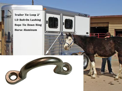2" I.D Aluminum Trailer Tie Down D-Ring (2-Pack) - Bolt-On Lashing Rope Ring for Horse, Cargo & Utility Trailers, RV, Camper, Boat - Heavy Duty Tie Down Anchor Loop