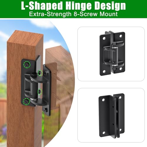 Insaga 6mm Heavy Duty Bolt On Gate Hinges, 1000 lbs Capacity Anti Sag L-Shaped Gate Hinge with Bearings, 6.5 in Powder Coated Black Carbon Steel Gate Hardware for Garden Fence Barn Farm Gate, 4 Pack