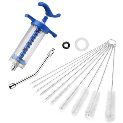 12in1 Reusable Animal Syringe + Drench Nozzle with Clean Brush, Adjustable Dosage Drench Livestock Syringe for Pet, Small Animal, Bird, Sheep ,Dog,Goat,Pig, Cat Feeding Supplies (L-50ML) - size: L-50ML