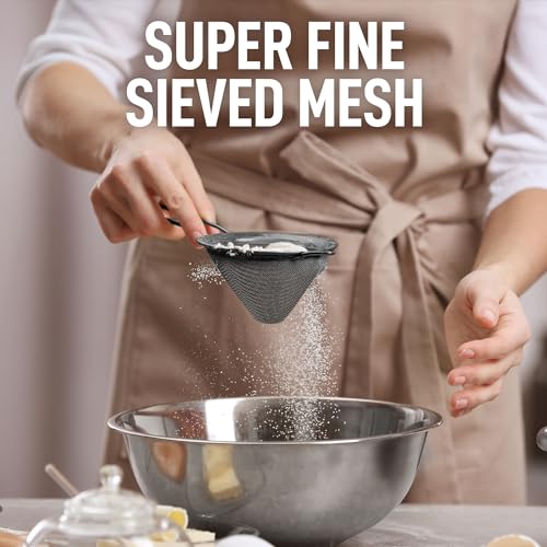 Zulay Kitchen 304 Stainless Steel Fine Mesh Strainer For Kitchen - Sieve Sifters For Food, Tea, Rice, Oil, Noodles, Fruits, Vegetables - Rust-Proof, Easy to Clean Drink Strainer (Black) - color: Elegant Black