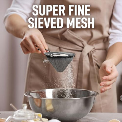 Zulay Kitchen 304 Stainless Steel Fine Mesh Strainer For Kitchen - Sieve Sifters For Food, Tea, Rice, Oil, Noodles, Fruits, Vegetables - Rust-Proof, Easy to Clean Drink Strainer (Black) - color: Elegant Black