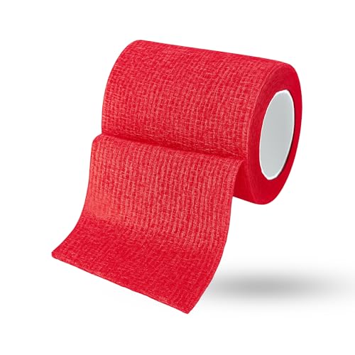 JorVet 4" x 10 Yards Cohesive Bandages for Pets | Self-Adhesive, Easy Tear Wraps for Wound Care |Secure, Individually Wrapped Vet Tape | Brilliant Red | Pack of 12 - size: 4 Inch