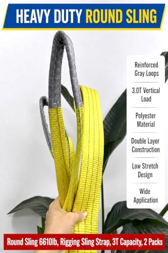 Round Sling 6610lb 11.81FT 2 Packs Sling Strap Rigging Polyester Endless Lift Sling for Hoist Heavy Duty Objects Heavy Duty Poly Lifting Sling【3T-3.6M】 - size: 3T 3.6M 2Pack