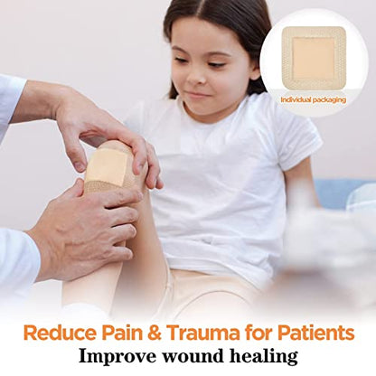 Carbou Silicone Foam Dressing with Gentle Border,4"x4" Adhesive Waterproof and High Absorbency Square Wound Care Dressing Bandage for Pressure Sore, Leg Ulcer, Diabetic Ulcer,10 Pack - size: 4x4 Inch (Pack of 10)