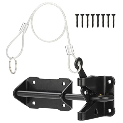 Heavy Duty Automatic Gate Latch for Wooden Fence with Cable Pull, 7-1/2" Self-Locking Gravity Lever Door Security Latches Hardware for Metal Gates, Vinyl Fence, Outdoor Garden, Pool, Black