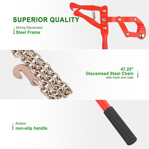 Chain Fence Strainer Plain Barbed Woven Wire Stretcher Tool for Center & End Post Pull, Carbon Steel Fence Tensioner Repair Tool, 47.25" Chain Capacity 2200lbs Farm, Ranch (Red, 1 Pack) - color: Red (1 Pack)