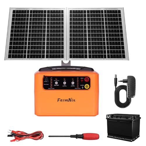 24 Hour Solar Electric Fence Charger, 30 Miles Solar Fence Energizer, 12KV Adjustable Output, 1.5J Solar Charger, 15W Solar Powered Electric Fence Kit for Livestock, Predator Protection