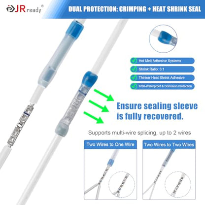 JRready ST6581 Heat Shrink Butt Splice Kit Wire Crimp Butt Connectors IP68 Waterproof MiniSeal 26-12AWG Blue Yellow Red Connector Tinned Copper M81824/1 PE Insulation Sleeves Marine Electrical 50Pairs - color: 20# 20Pairs+16# 25Pairs+12# 5Pairs