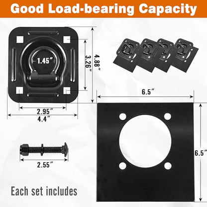 Recessed D Ring Tie Down Anchors 4 Pack 6000 lbs - Black - size: Black 4PCS