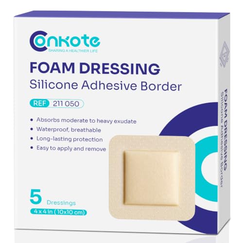 Large Silicone Bandages 4'' X 4'', Foam Dressings for Ulcers, 5 Pack - size: 4'' x 4'' (5 Dressings)