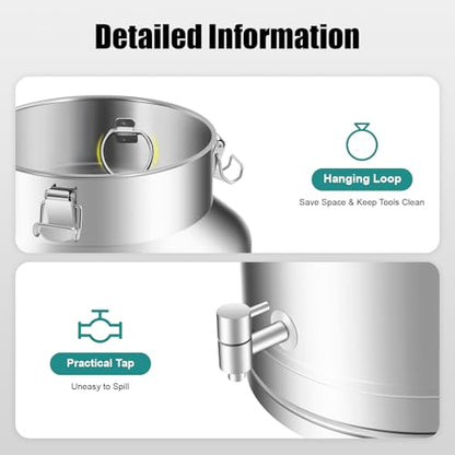 35L/9.24Gallon Stainless Steel Milk Can with Spigot, Heavy Duty Milk Jug Wine Pail Bucket Bottle Liquid Container Storage for Grain Wine Liquid,Stainless Steel Sealed Tank