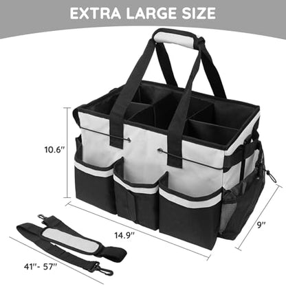 ZKOO Large Cleaning Caddy Bag with Handle, Built-in Sturdy Support Board, Adjustable Shoulder Strap, Multi-compartment Design Cleaning Supply Tote for Cleaners & Housekeepers (White) - color: White