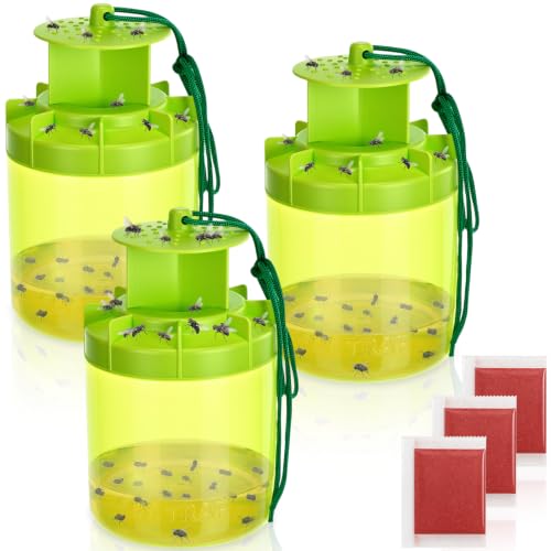 3 Pack Fly Traps with 3 Bait Refills Large Capacity Fly Hunter