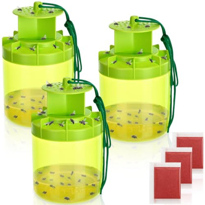 3 Pack Fly Traps with 3 Bait Refills Large Capacity Fly Hunter