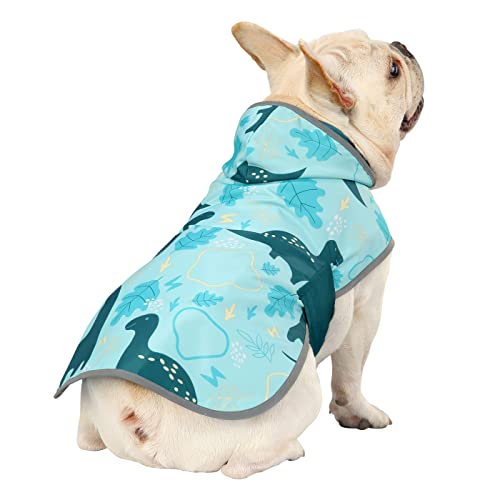 HDE 2-in-1 Reversible Dog Raincoat Hooded Poncho Rain Jacket Teal Dino S - color: Dinosaurs, size: Small