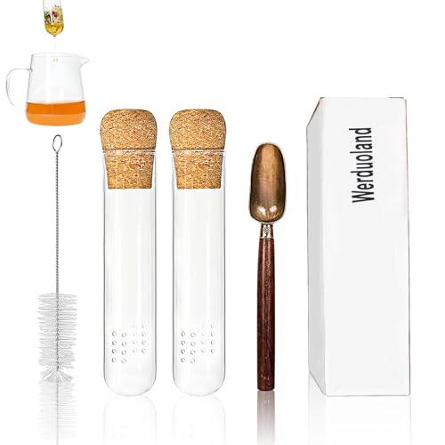 2 PCS Glass Loose Tea Infuser with Cork Lid Spoon Brush