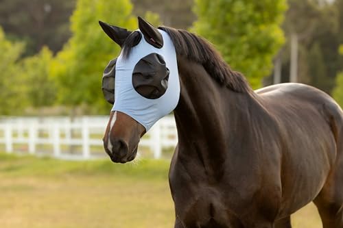 LeMieux Bug Relief Half Fly Mask - Anatomically Shaped - Bug-Eye Eye Darts - Breathable Mesh Ears - Powder Blue - Small - color: Powder Blue, size: S