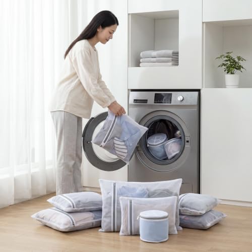 Tudomro 10 Pack 4 Size Cotton Mesh Zippered Laundry Bags Set, Lingerie Bags for Washing Delicates, Laundry Bag Mesh Wash Bag for Jeans, Blouse, Stocking, Bra
