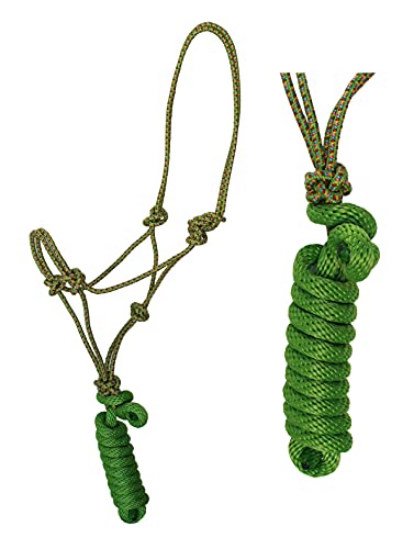 Nylon Horse Braided Rope Noseband Halter w/Lead Rope Lime Green 606EA01LG - color: Lime/Multicolor