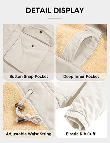 Soularge Women's Winter Plus Size Sherpa Lined Jacket with Hood | Women's Plus Size Workwear Fit,100% Cotton Outer Shell,Soft Fleece Lining,Windproof Stand Collar - color: Beige, size: 3X