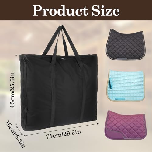 Klmnop English Saddle Pad Storage Bag, Heavy Duty 600D Oxford Cloth Horse Western Saddle Pad Carrier with 2 Compartments for Multiple Pads(Black)