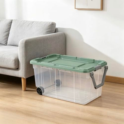 160 Quart Durable Clear Storage Container with Latch Lid and Pull Handle, Light Green, 2 Pack