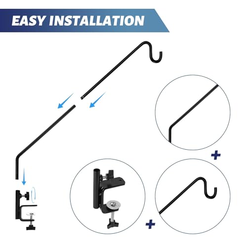 ERYTLLY 2 Packs 3 Inch Clamp 28" Long Deck Hook Wall Pole Wall ounted Deck Hook Extensible and Adjustable Wal!Bracket for Hanging Bird Feeder,Plants,Wind Chimes - size: Deck Hook - 28 Inch - 2 Packs
