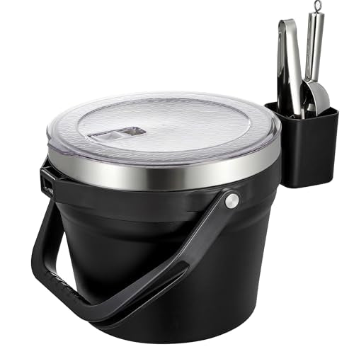 COKTIK 7L Vacuum Insulated Ice Bucket with Lid and Scoop& Tongs，Large capacity Stainless Steel Beverage Bucket for Cocktail, Champagne, Wine, Beer，Large Parties（Carbon Black Suit） - color: Carbon Black Suit