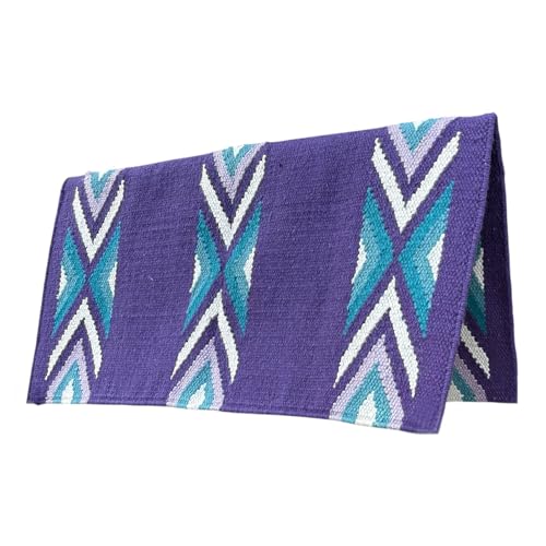 Majestic Ally Western Saddle Blanket, Canyon Diamond Design, New Zealand Wool, Handwoven Horse Tack, 36x34 Inches - color: Purple Teal