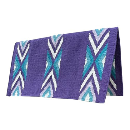 Majestic Ally Western Saddle Blanket, Canyon Diamond Design, New Zealand Wool, Handwoven Horse Tack, 36x34 Inches - color: Purple Teal