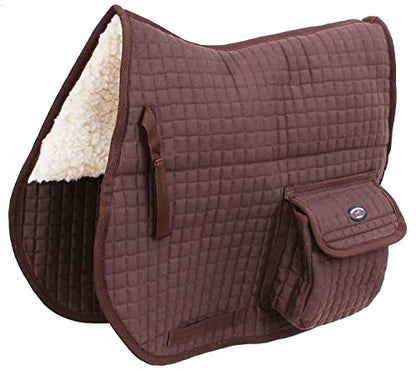 Horse English Quilted Faux Fur All-Purpose Saddle Pad Pockets 72152 - color: Brown