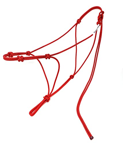 4 Knot Horse Rope Training Halter - 3/16" (5mm) Very Thin! Stiff Polyester Rope - color: Red, size: Yearling