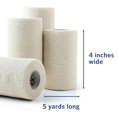 OVIK Health PowerFlex Equine – Extra Strong Self-Adhering Bandage Wrap – Wound Care, Compression & Support Bandage for Horses, Cows & Dogs – White, 4 inch, 4 Rolls (Resealable Case) - color: White