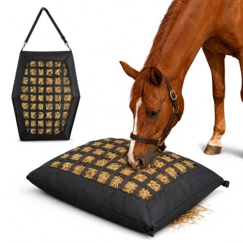 Hay Bags for Horses Slow Feed, 35L Large Capacity Hay Feeder with Zipper Design for Easy Filling, 1680D Heavy Duty Slow Flow Hay Net for Stable Pasture Trailer Ground Feeding, Hanging and Clean Eating