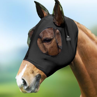Harrison Howard Super Comfort Stretchy Fly Mask Large Eye Space with UV Protection Soft on Skin with Breathability Piano Black Cob (Medium) - color: Piano Black, size: Cob (Medium)